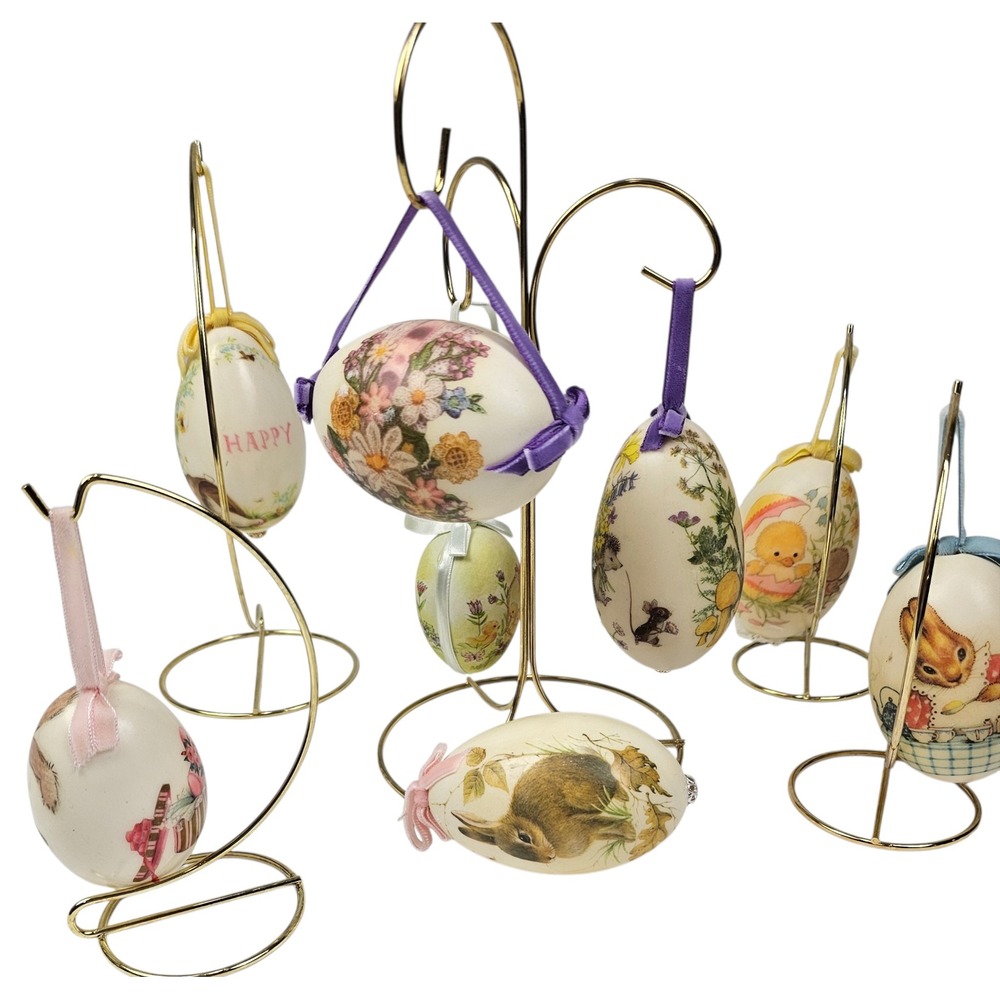 Vintage Style Easter Egg‎ Ornament Set Bunny Chick Floral Spring Decor 8pc